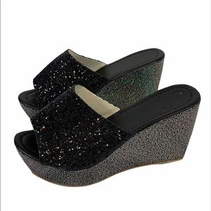 Black Glitter Holographic Platform Sandals B43